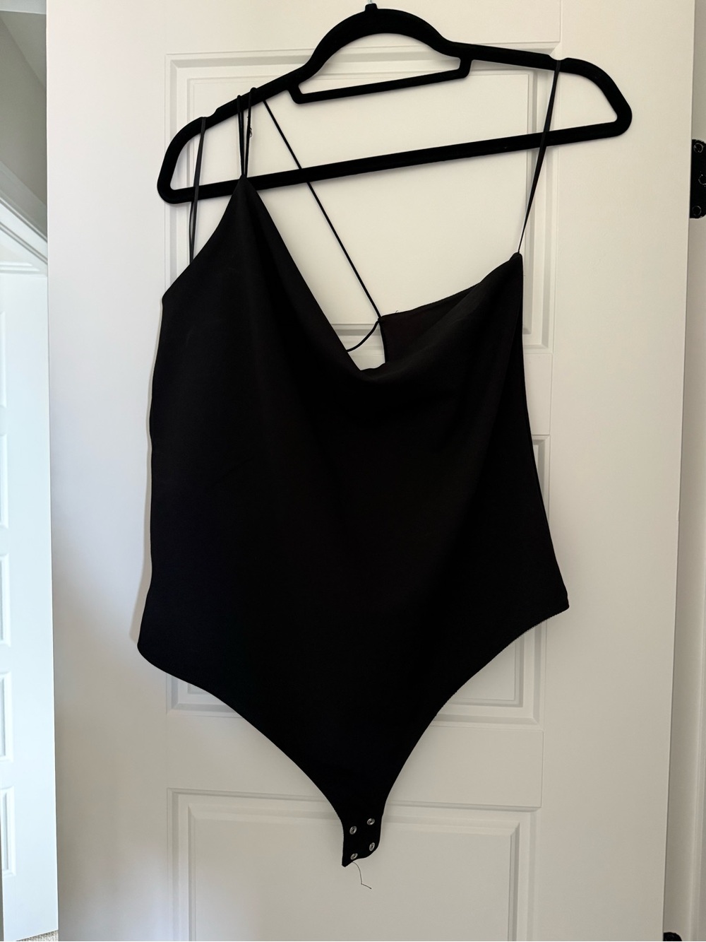 Dynamite Black One Shoulder Spaghetti Strap Bodysuit with Low Back
